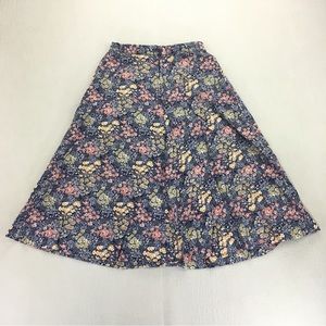 Vtg 70s Glenora A-Line Skirt Women's Size XS/S 100% Cotton Pockets Navy Floral